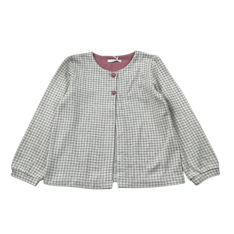 Coccode Cardigan Bicolore con Fantasia A Quadri Bianco/Grigio per Neonata