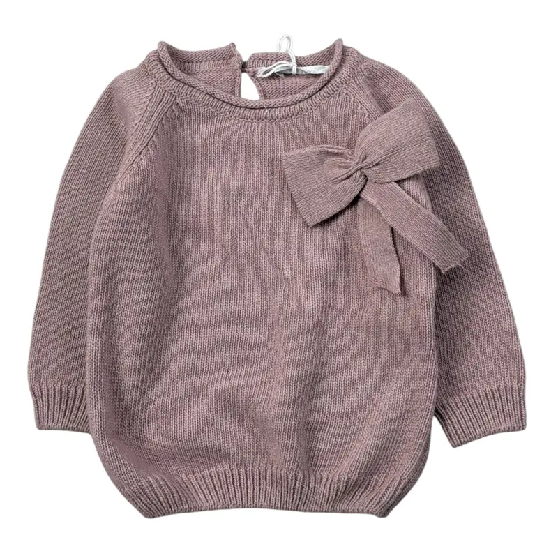 Coccode Maglia tinta unita con Fiocco Rosa per Bambina