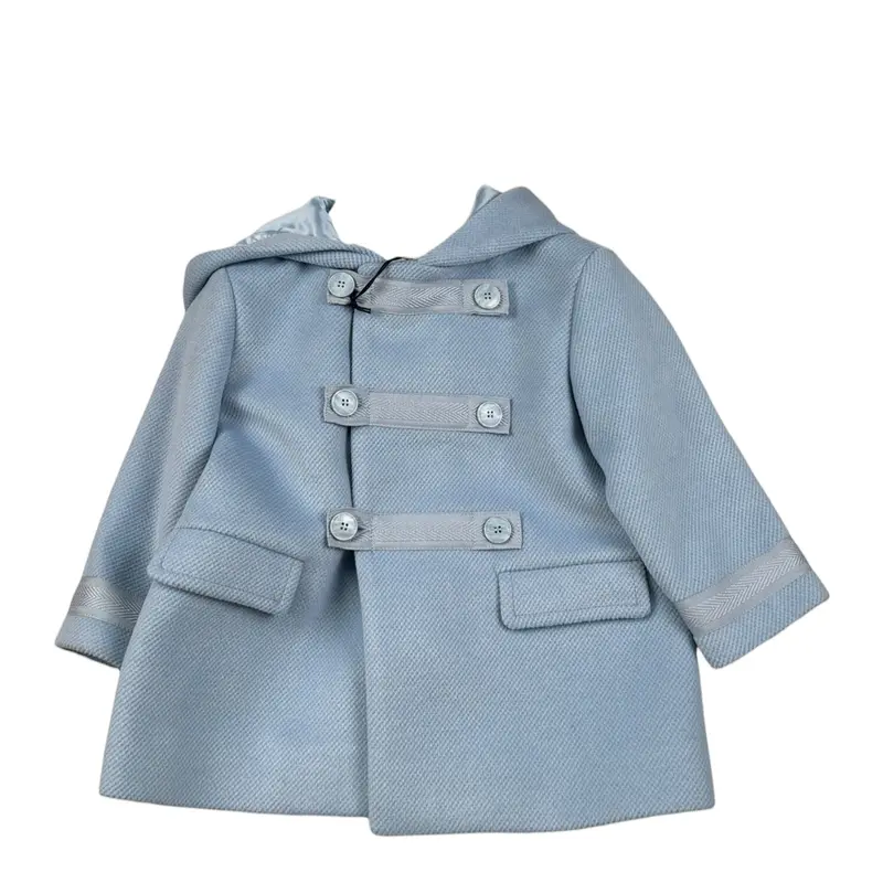 Colori Chiari Cappotto tinta unita con Cappuccio Azzurro per Neonato