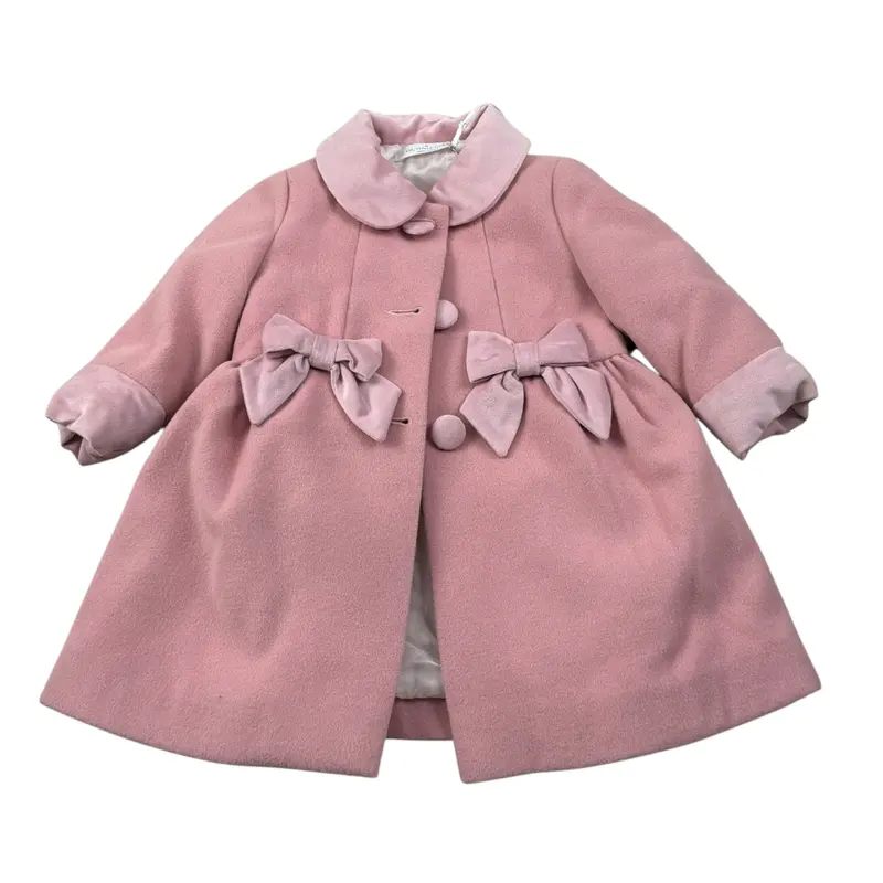 Colori Chiari Cappotto tinta unita con Fiocchi Rosa per Neonata