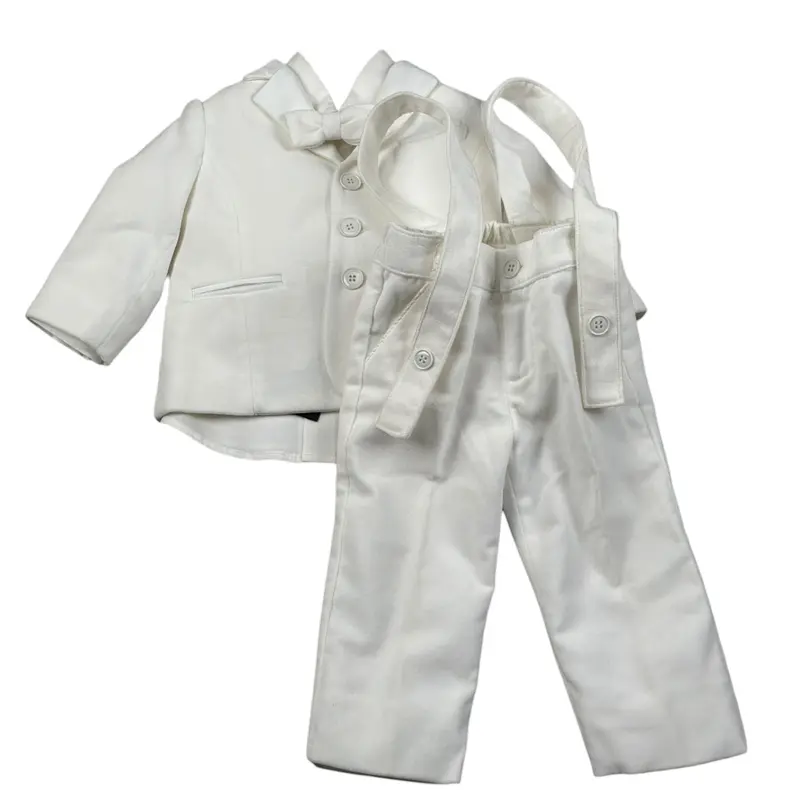 Colori Chiari Completo 4 Pezzi Camicia-Papillon-Pantalone-Giacca Panna per Neonato