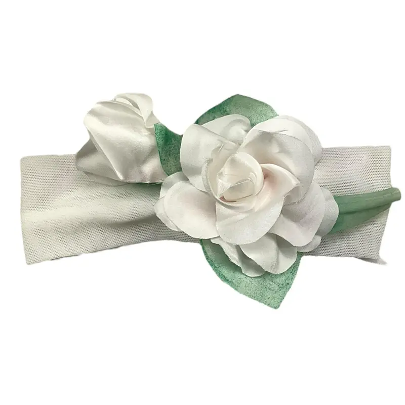 Colori Chiari Fascia Capelli Tinta Unita Con Applicazione Fiore Bianco Per Neonata