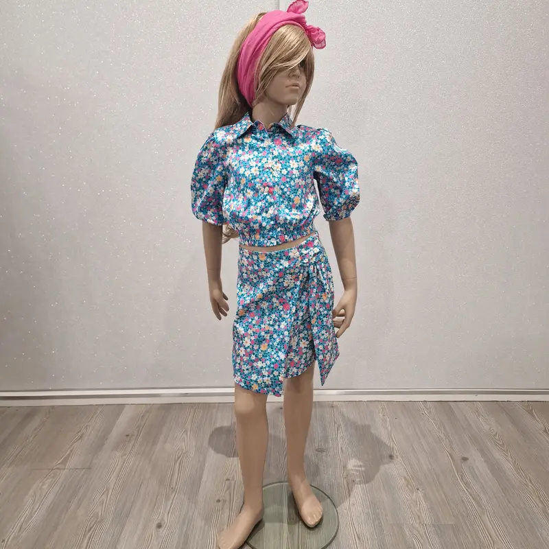 Completo bambina camicia fiori con gonna coordinata