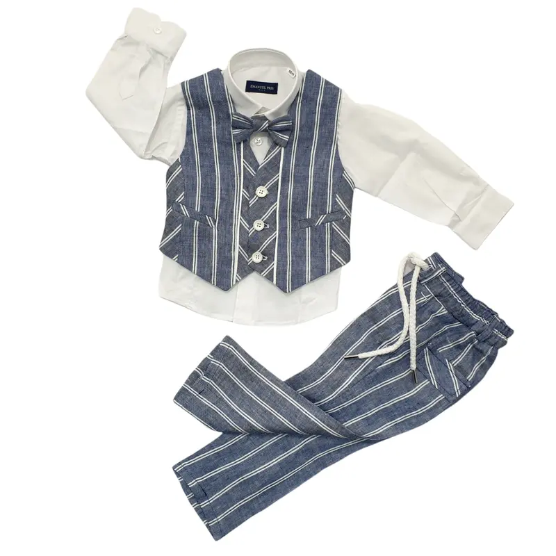Completo bambino 4 pezzi misto lino rigato
