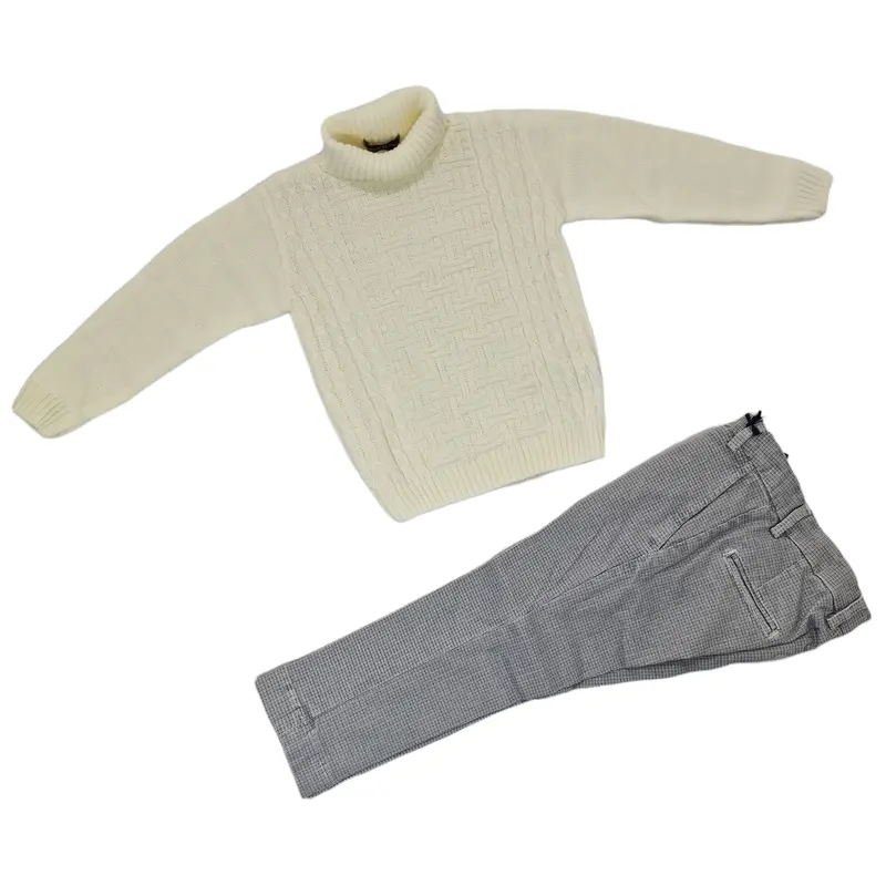 Completo bambino pullover panna con pantaloni quadretti