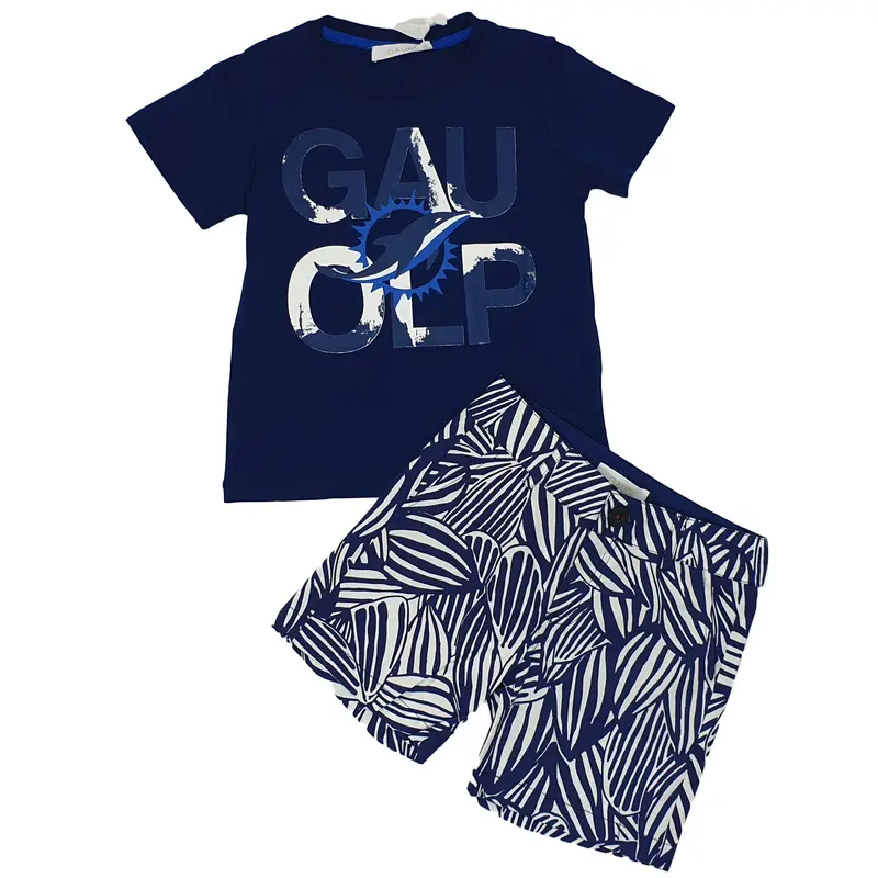 Completo Gaudì bambino con t-shirt con stampa delfino e bermuda coordinata