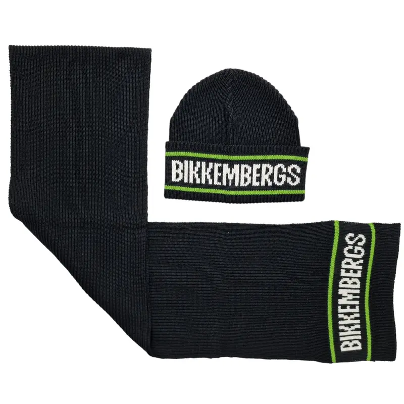 Completo sciarpa e cappello con logo verde fluo