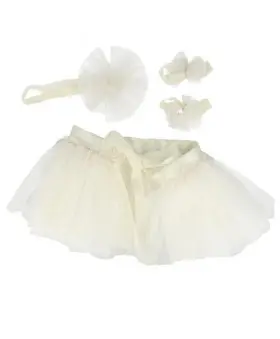 Completo tutù con tre fasce elastiche e decorazioni in tulle bianco