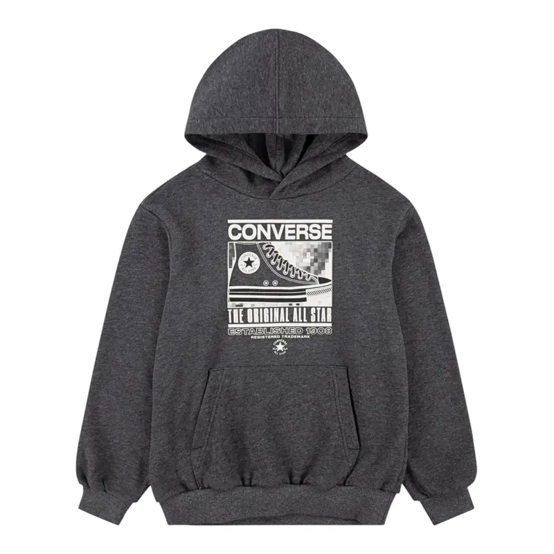 Converse Felpa tinta unita con Cappuccio E Stampa Grigio per Bambino