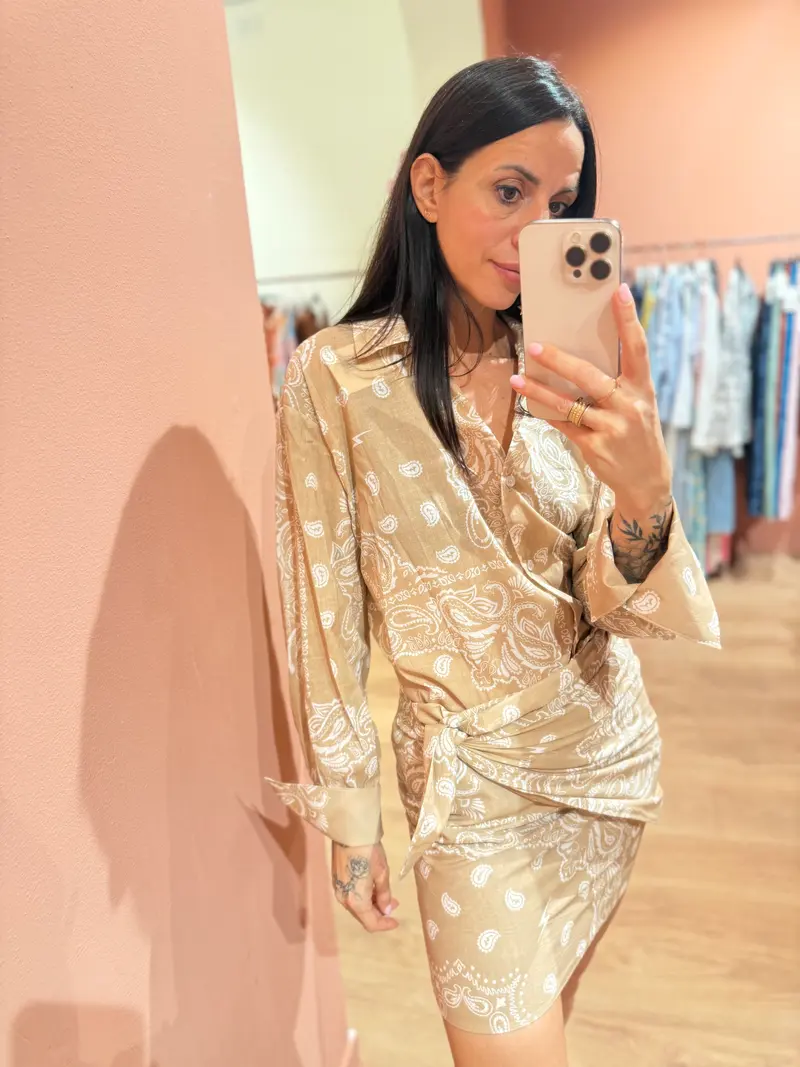 Coordinato Camicia + Pareo Beige Paisley