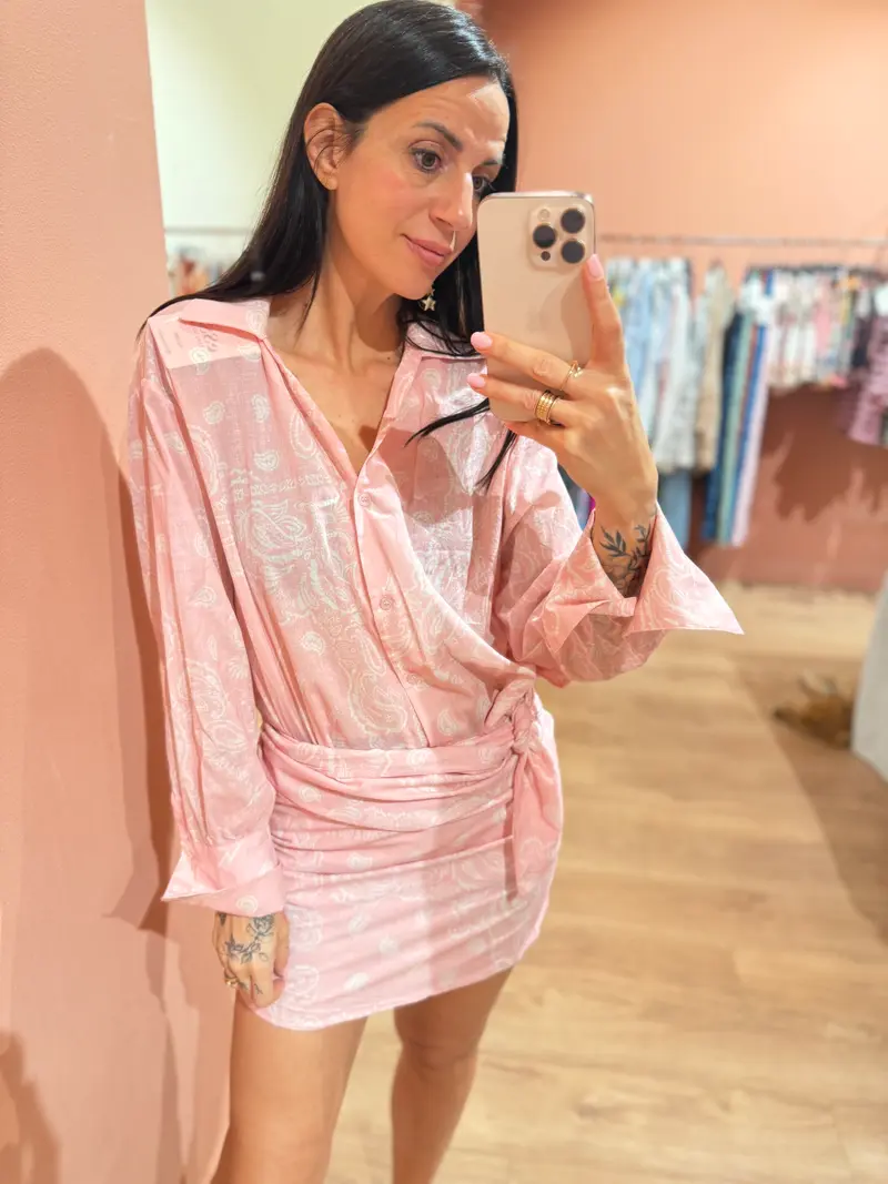 Coordinato Camicia + Pareo Rosa Paisley