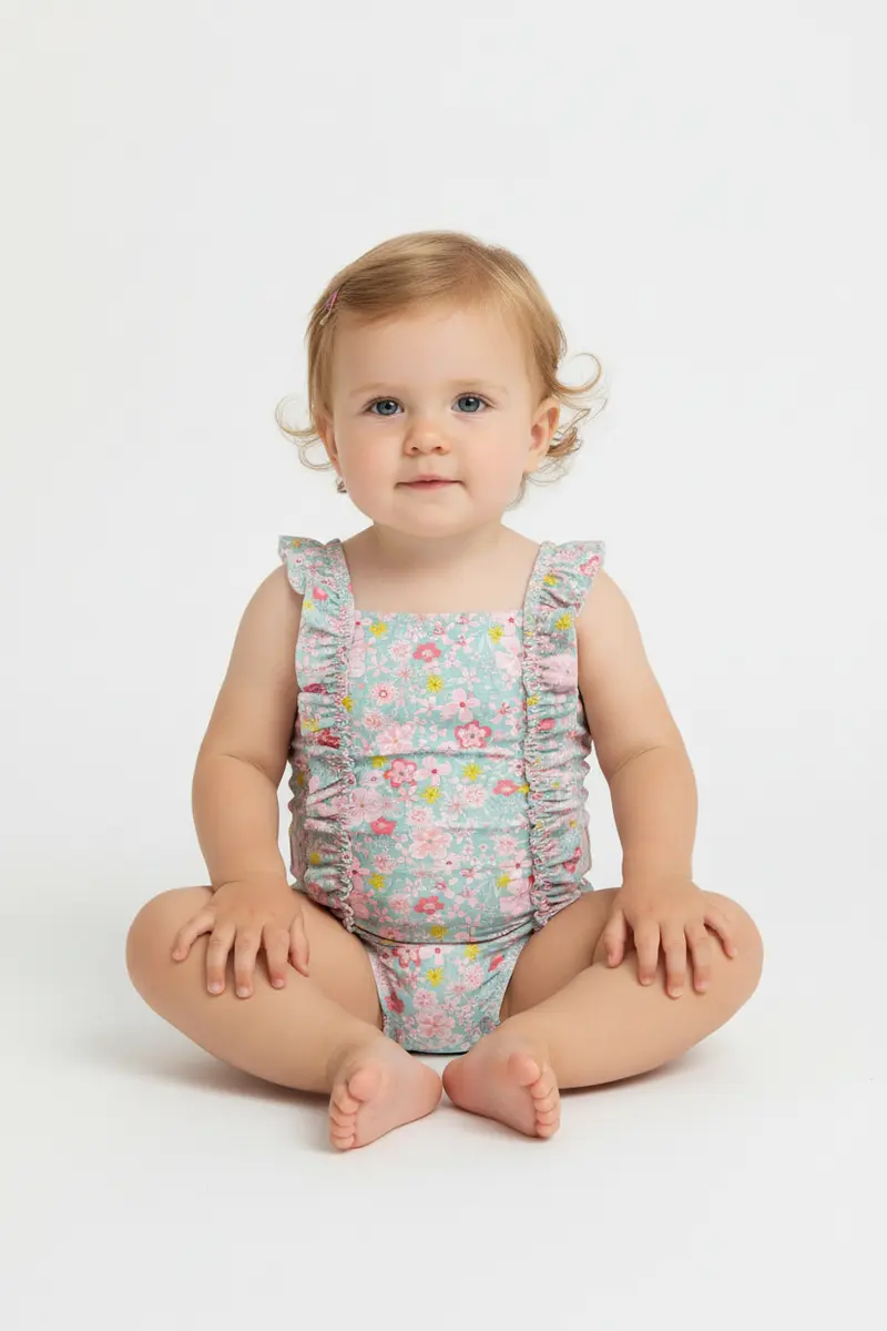 Costume da bagno intero con stampa a fiori e volant neonata