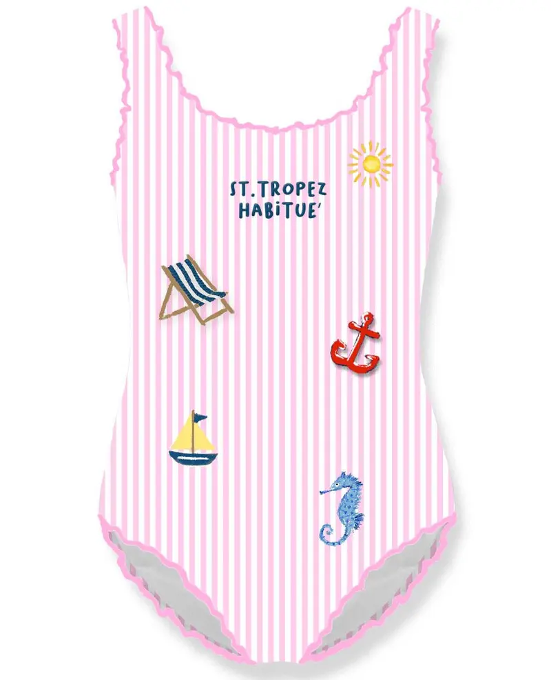 COSTUME MC2 SAINT BARTH INTERO A RIGHE BIACHE E ROSA CON STAMPA ST.TROPEZ