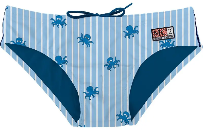 COSTUME SLIP A RIGHE AZZURRO E BIANCO CON FANTASIA POLIPO MC2 SAINT BARTH