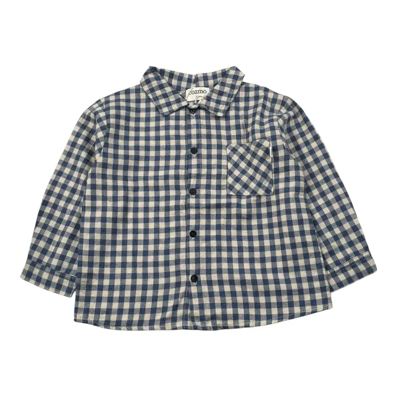 Cozmo Camicia Bicolore con Fantasia A Quadri Blu/Panna per Neonato