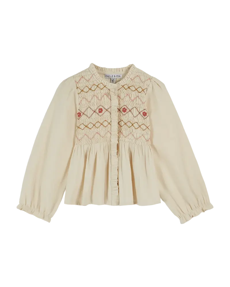 Cream smocked blouse