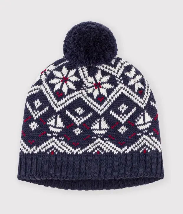 Cuffietta in misto lana e cotone jacquard con fodera in pile Petit Bateau