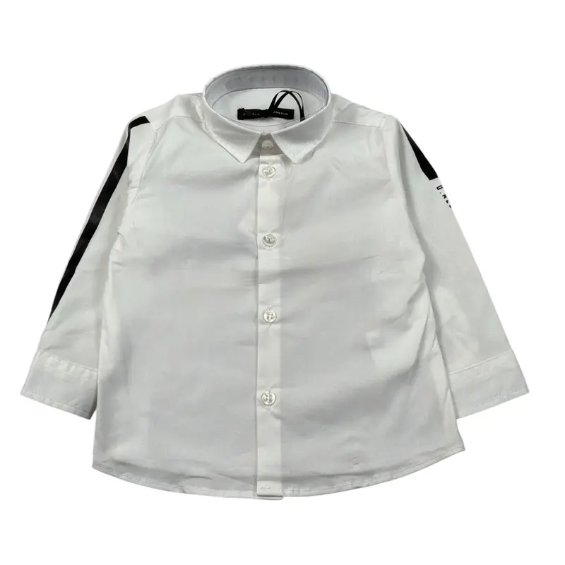 Daniele Alessandrini Camicia Manica Lunga Tinta Unit con Logo Panna per Bambino