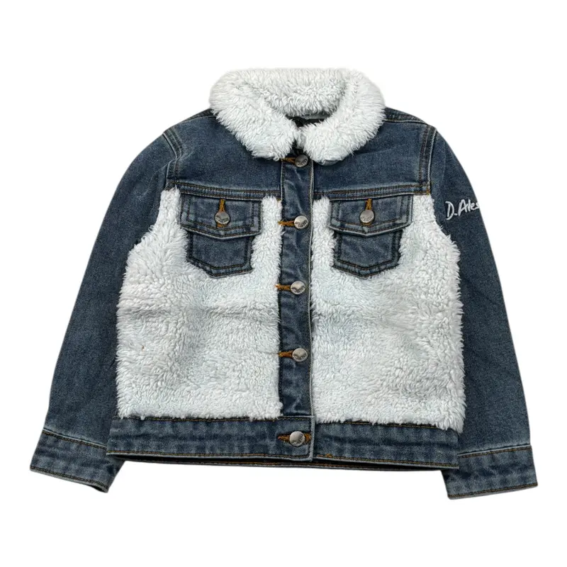 Daniele Alessandrini Giubbino In Denim con Pelliccia Blu per Neonato