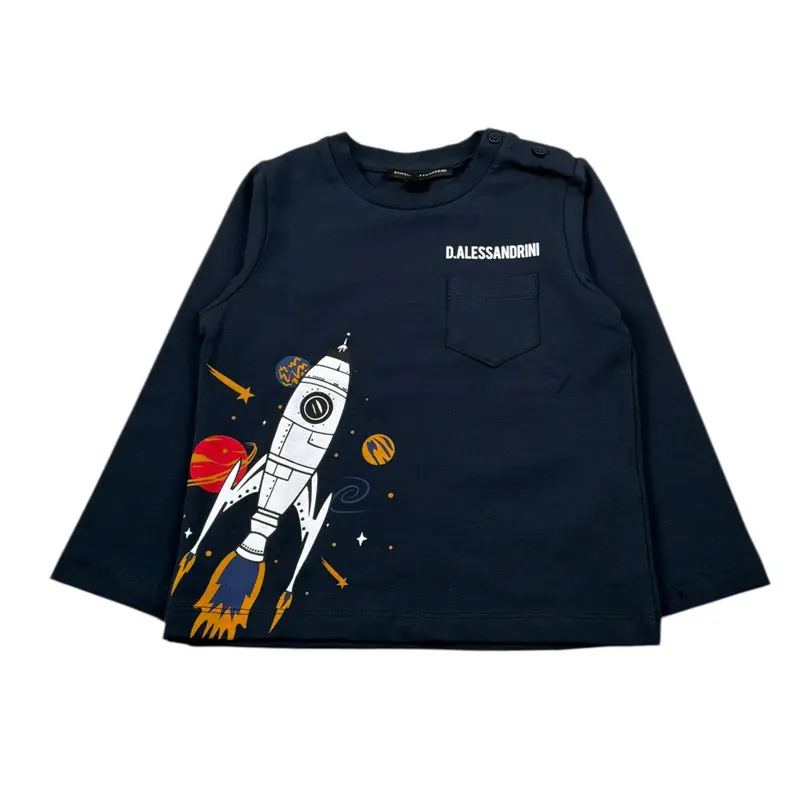 Daniele Alessandrini Shirt Girocollo tinta unita con Stampa Blu per Bambino