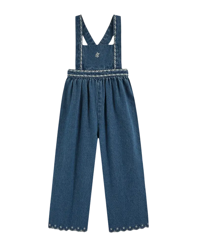Denim embroidered overalls