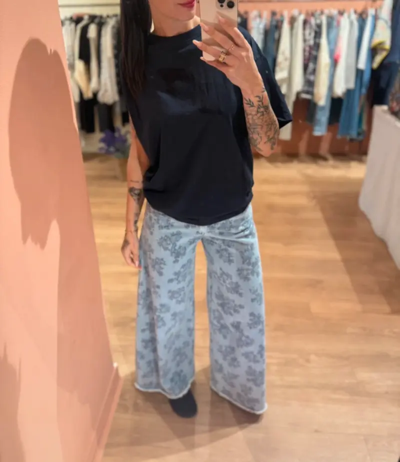 Denim Wide leg stampati