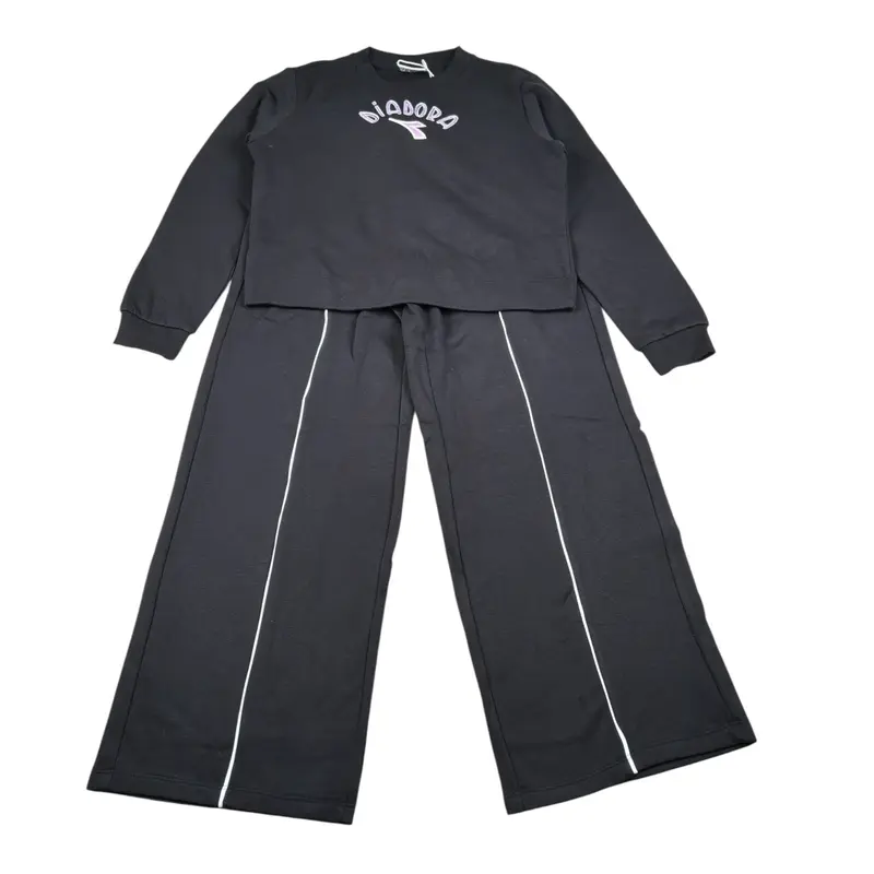 Diadora Completo 2 Pezzi Felpa-Pantalone tinta unita Nero per Bambina