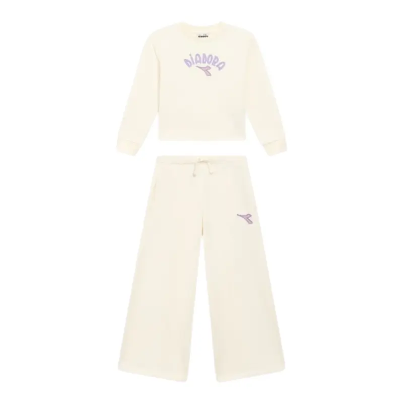 Diadora Completo 2 Pezzi Felpa-Pantalone tinta unita Panna per Bambina
