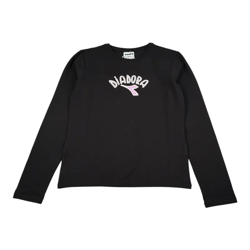 Diadora Shirt Girocollo tinta unita con Logo Nero per Bambina