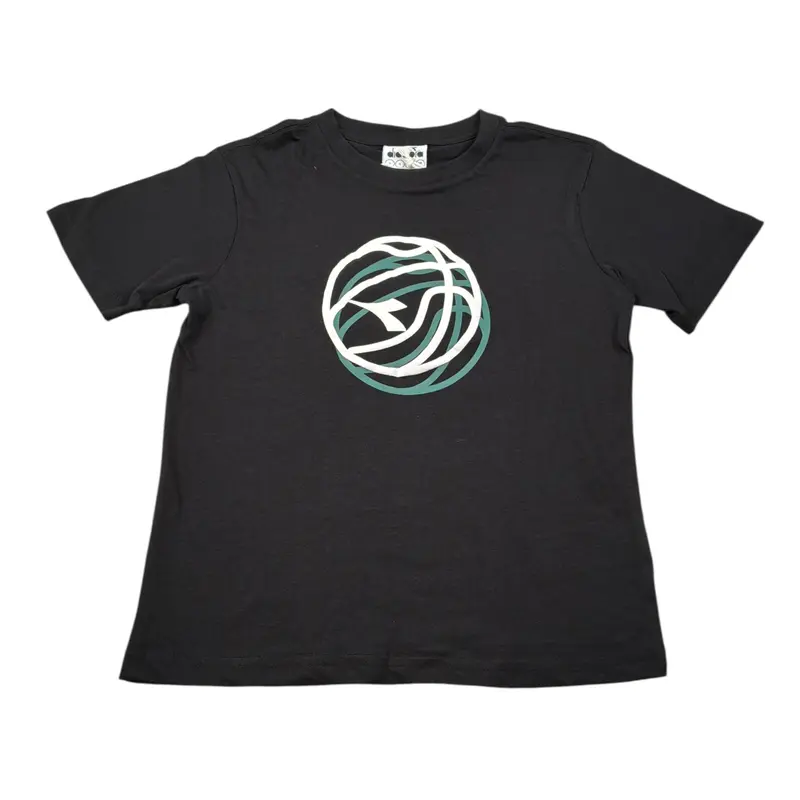 Diadora T-Shirt Girocollo tinta unita con Logo Nero per Bambino
