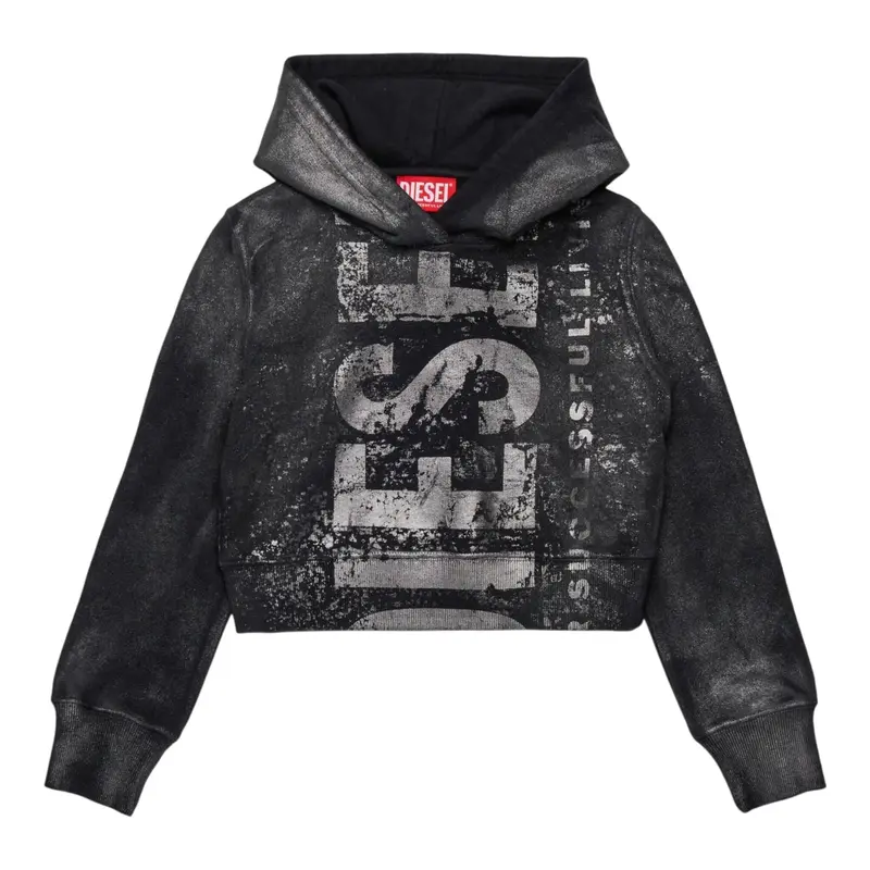 Diesel Felpa Chiusa con Cappuccio tinta unita Nero per Bambina