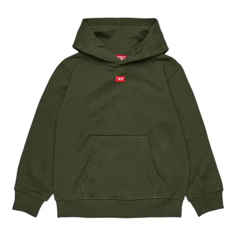 Diesel Felpa Chiusa tinta unita con Cappuccio Verde per Bambino