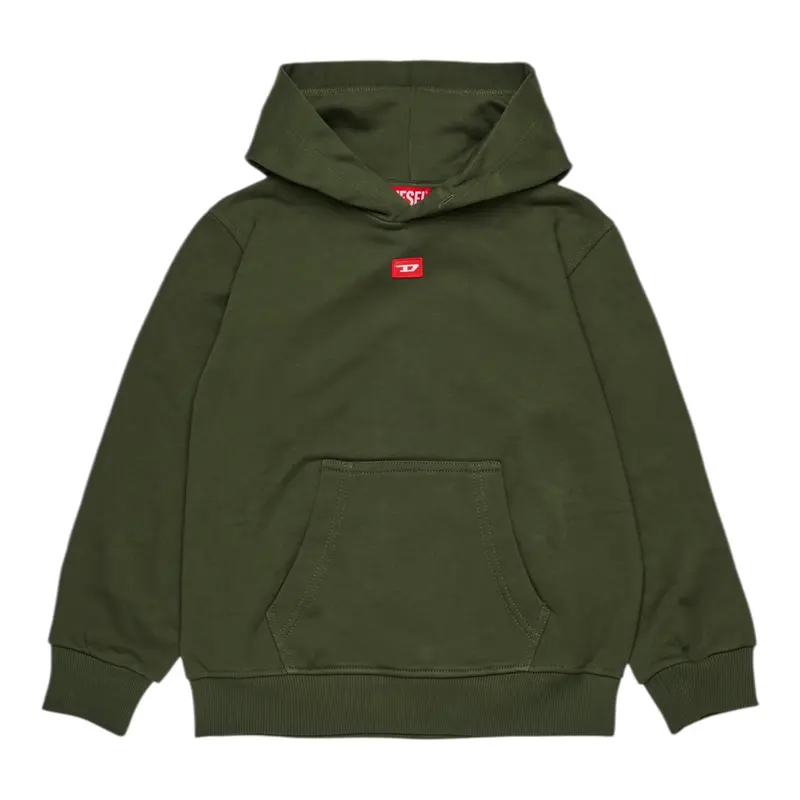 Diesel Felpa Chiusa tinta unita con Cappuccio Verde per Bambino