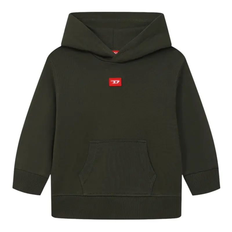 Diesel Felpa Chiusa tinta unita con Cappuccio Verde per Bambino