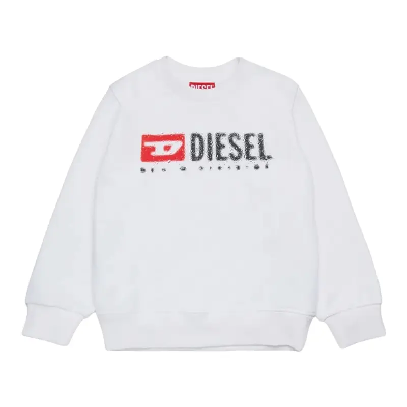 Diesel Felpa Girocollo tinta unita con Logo Bianco per Bambino