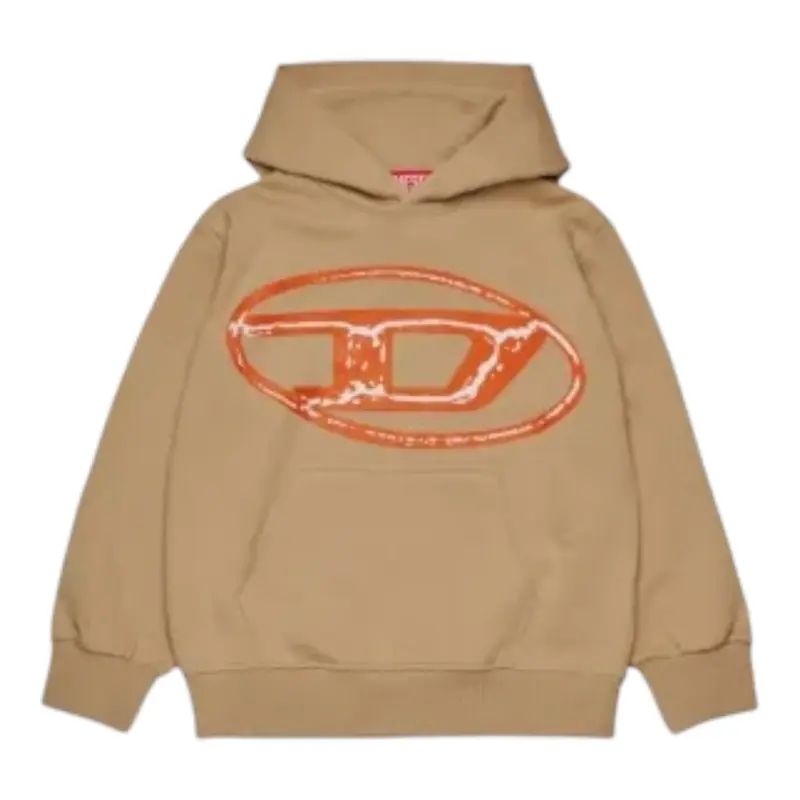 Diesel Felpa tinta unita con Cappuccio E Stampa Beige per Bambino