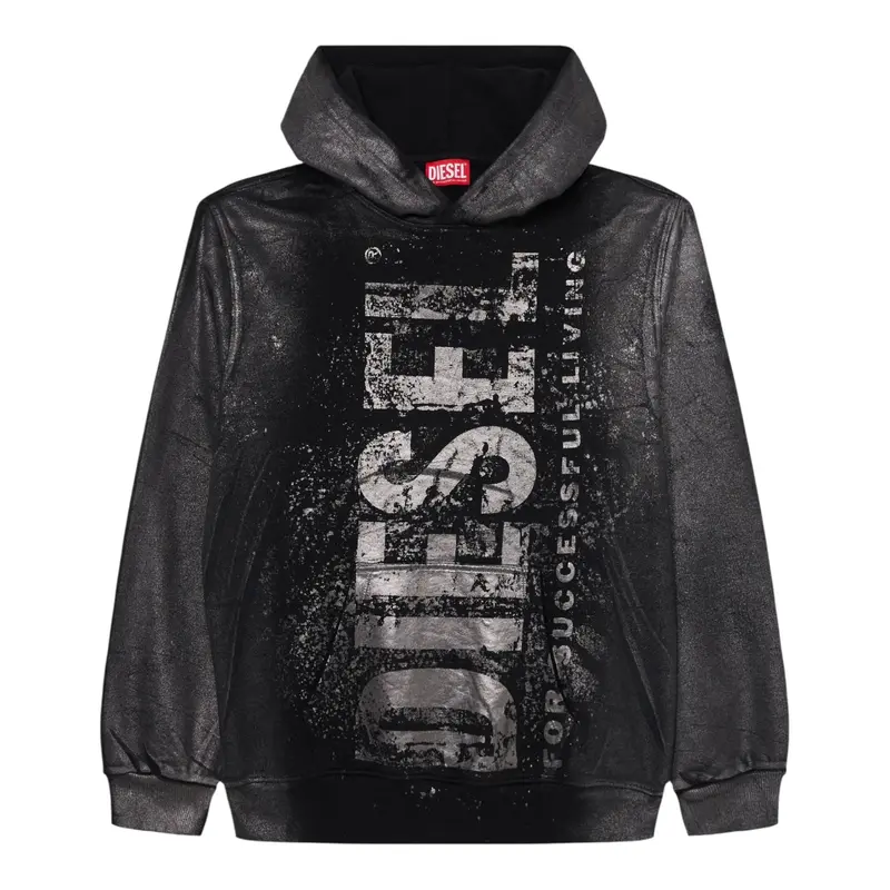 Diesel Felpa tinta unita con Cappuccio Nero per Bambino