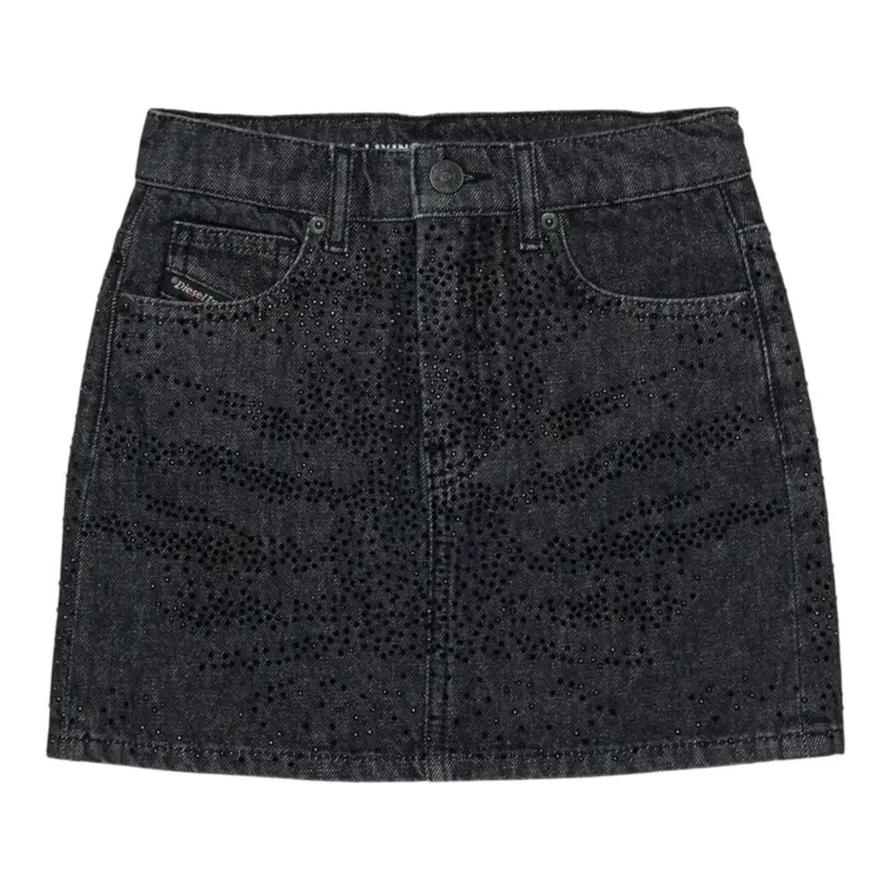 Diesel Gonna tinta unita In Denim con Brillantini Nero per Bambina