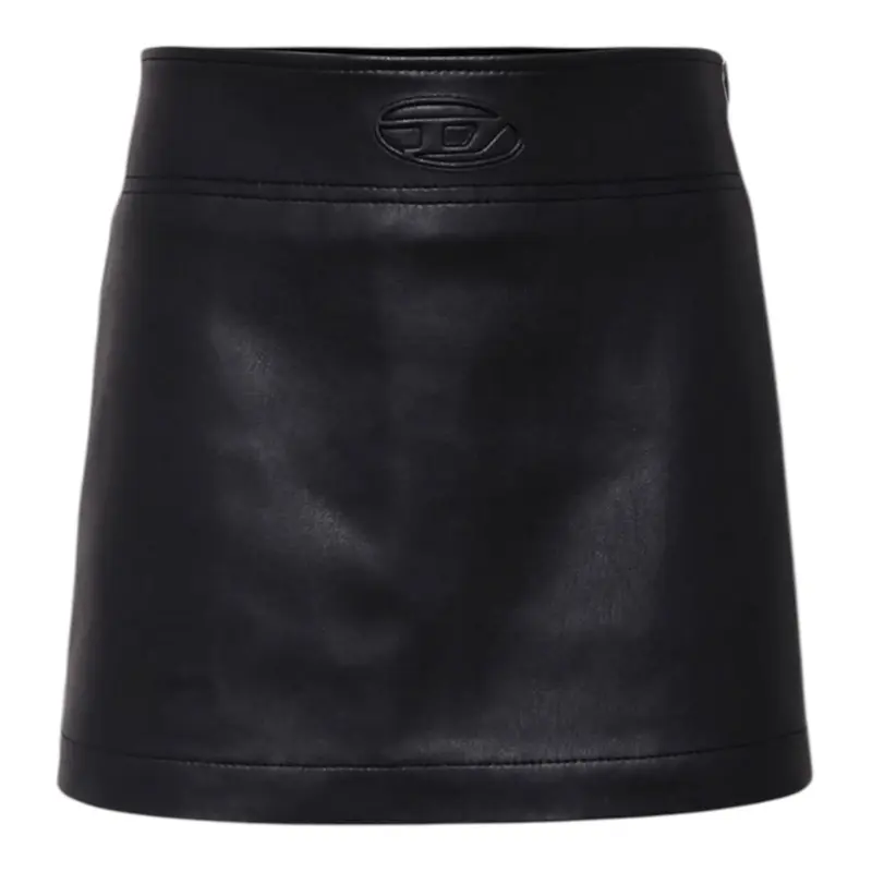Diesel Gonna tinta unita In Ecopelle Nero per Bambina