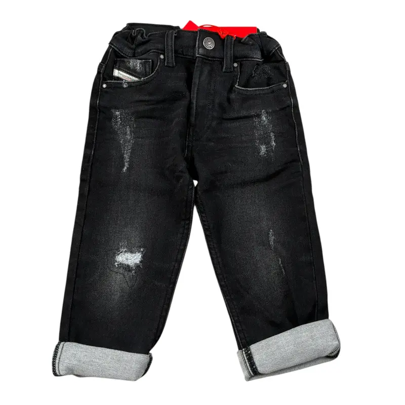 Diesel Jeans tinta unita con Girovita Regolabile Nero per Neonato