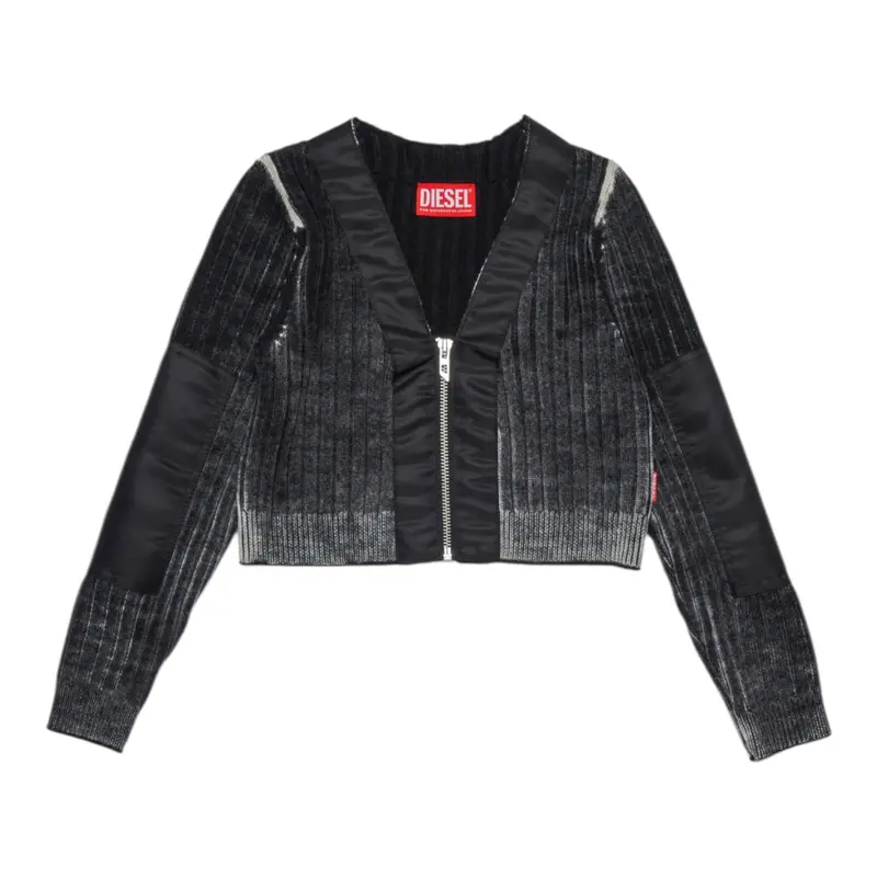 Diesel Maglia Crop tinta unita con Zip Nero per Bambina