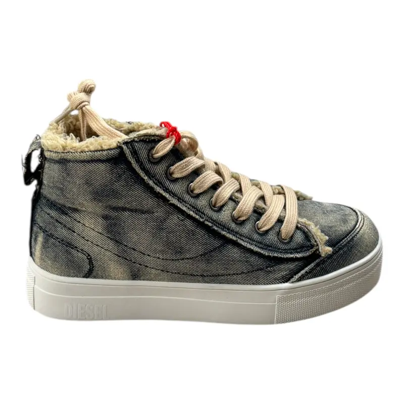 Diesel Sneaker In Denim tinta unita con Lacci Azzurro per Bambina
