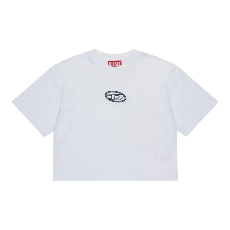 Diesel T-Shirt tinta unita con Logo Bianco per Bambina