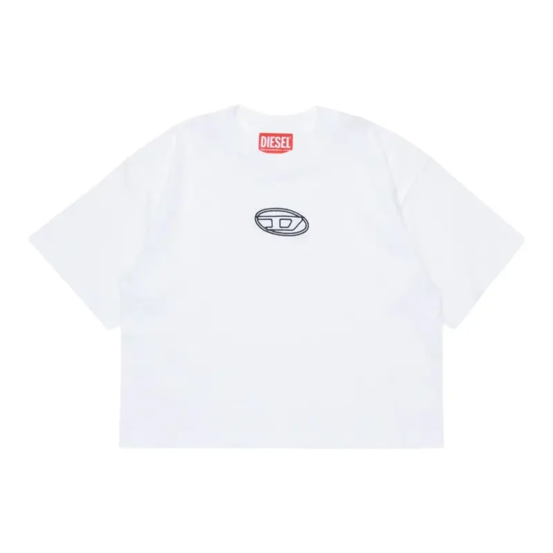 Diesel T-Shirt tinta unita con Logo Bianco per Bambina