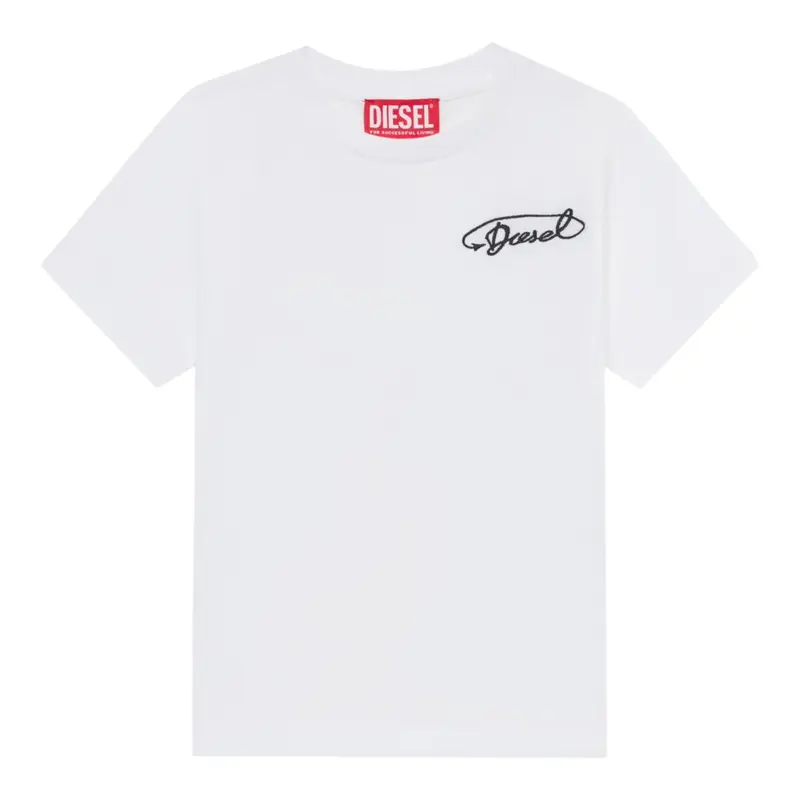 Diesel T-Shirt tinta unita con Logo Bianco per Bambino