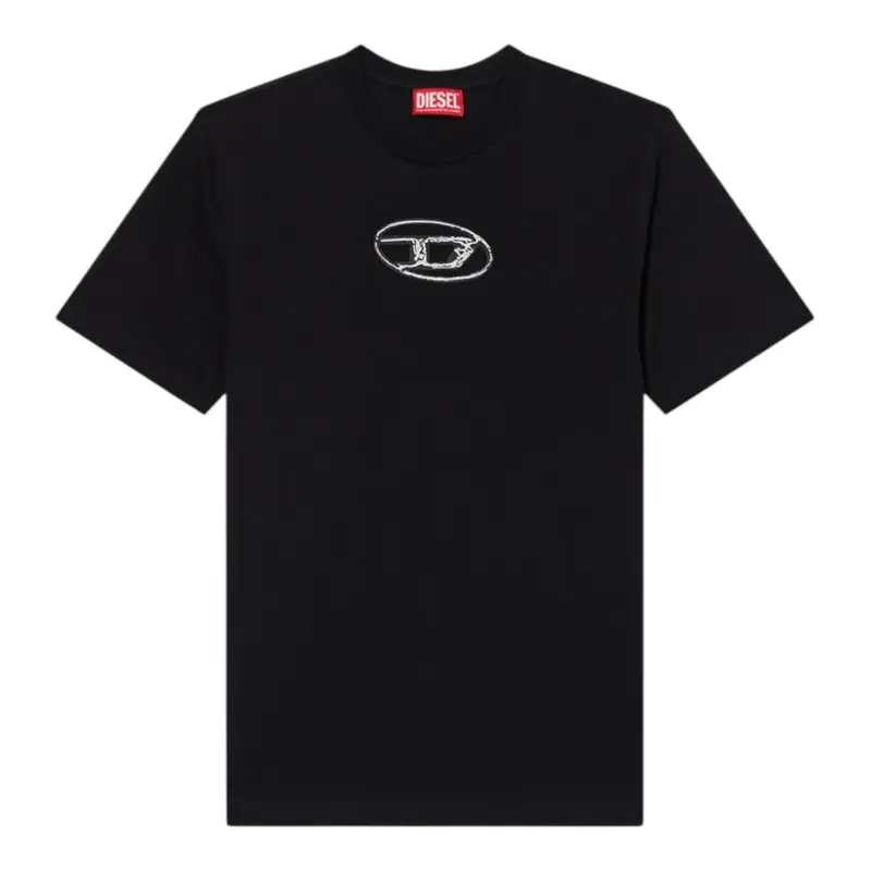 Diesel T-Shirt tinta unita con Logo Nero per Bambina