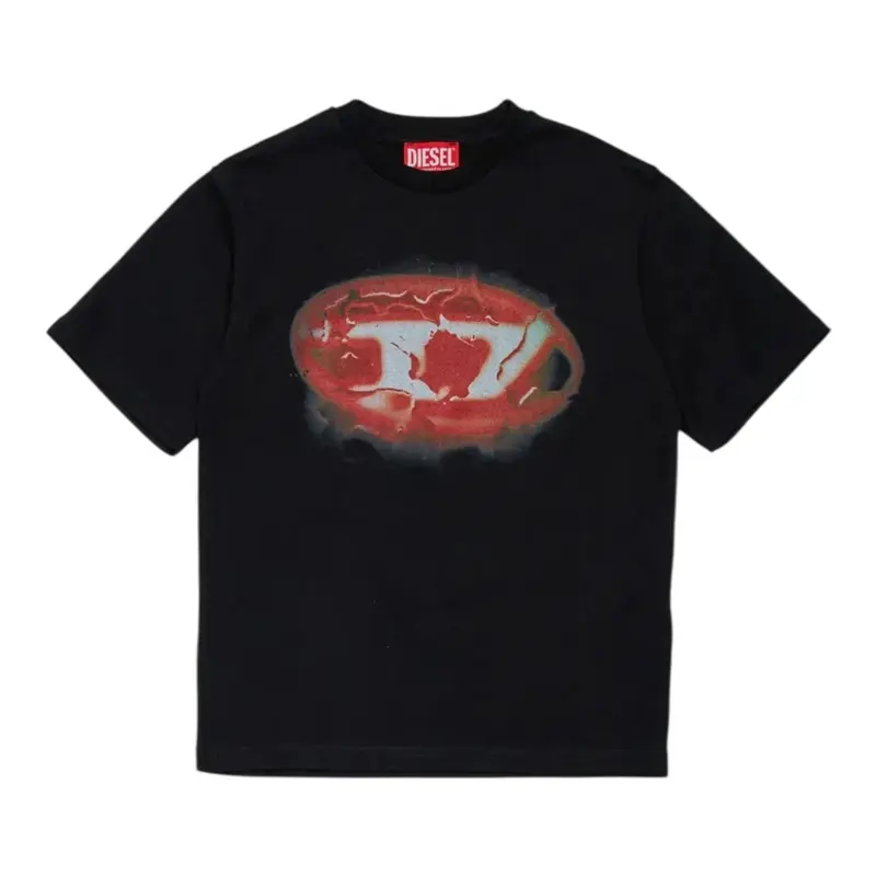 Diesel T-Shirt tinta unita con Logo Nero per Bambino