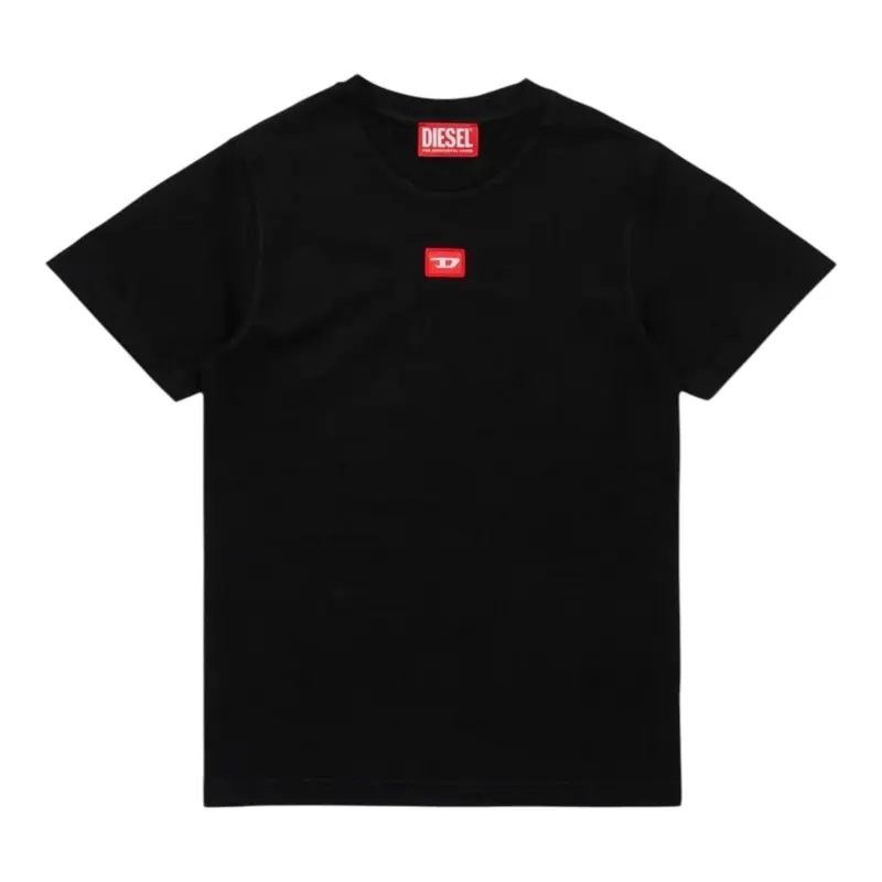 Diesel T-Shirt tinta unita con Logo Nero per Bambino
