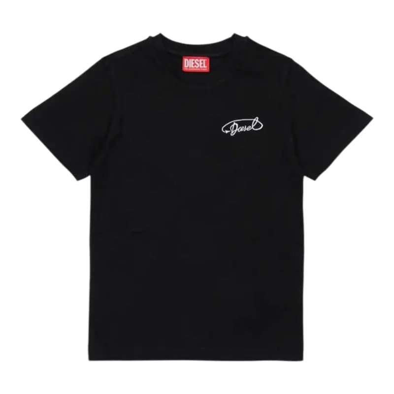 Diesel T-Shirt tinta unita con Logo Nero per Bambino