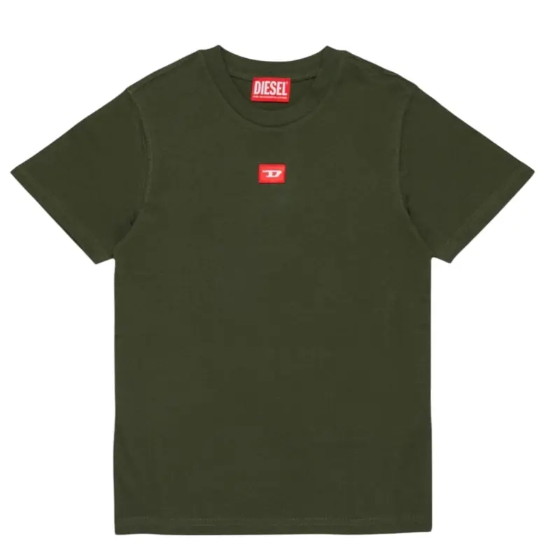 Diesel T-Shirt tinta unita con Logo Verde per Bambino